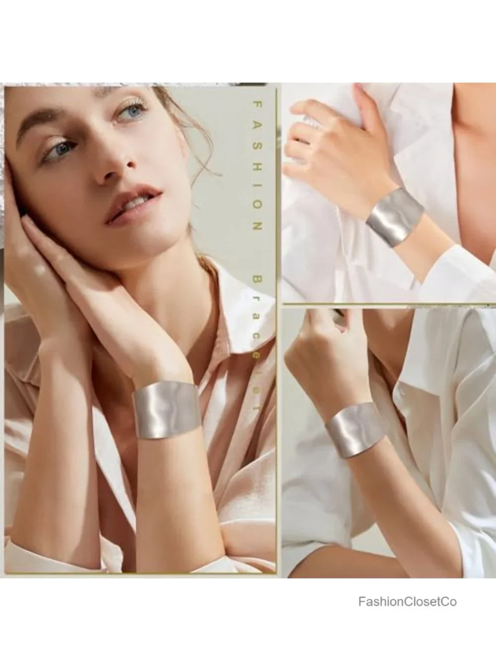 18K Gold Plated Wide Chunky Cuff Bracelet Irregular Minimalist Leaf Wrap